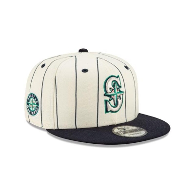 White Seattle Mariners Hat - New Era MLB Pinstripe 9FIFTY Snapback Caps USA9760814